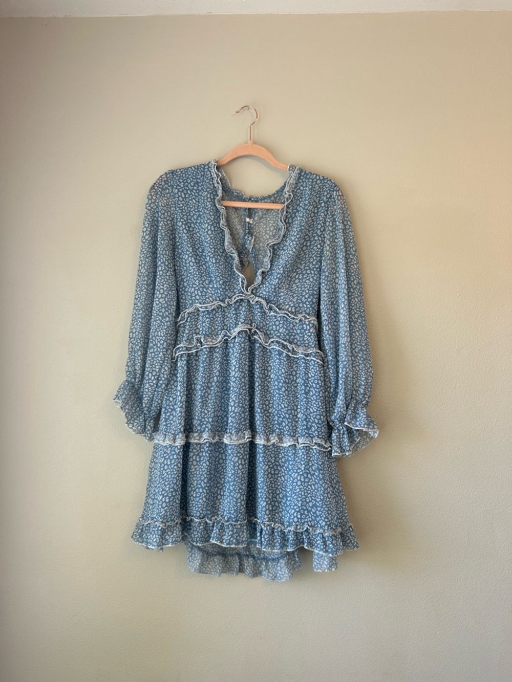 Blue Floral Ruffle Tiered Mini Dress